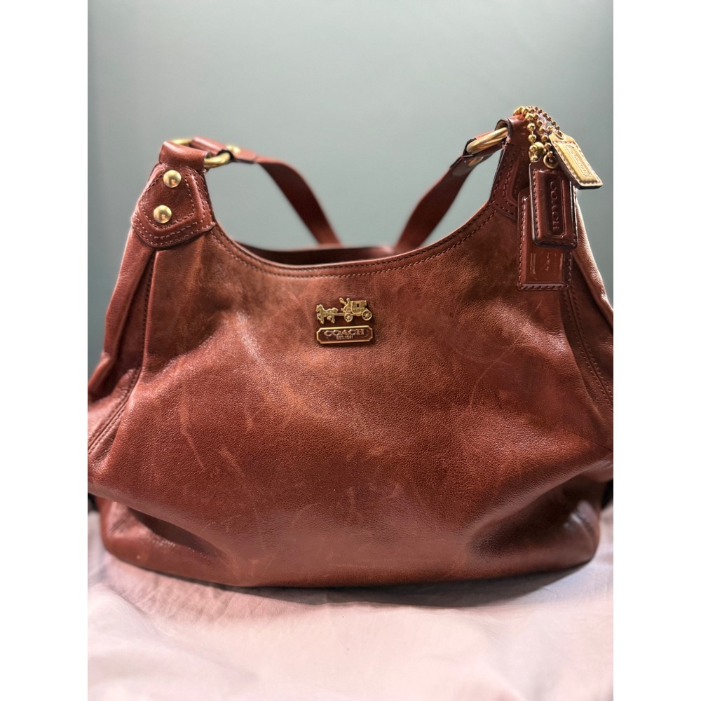 Coach Madison Maggie Brown Leather Hobo Shoulder Bag Gold Horse Carriage Logo